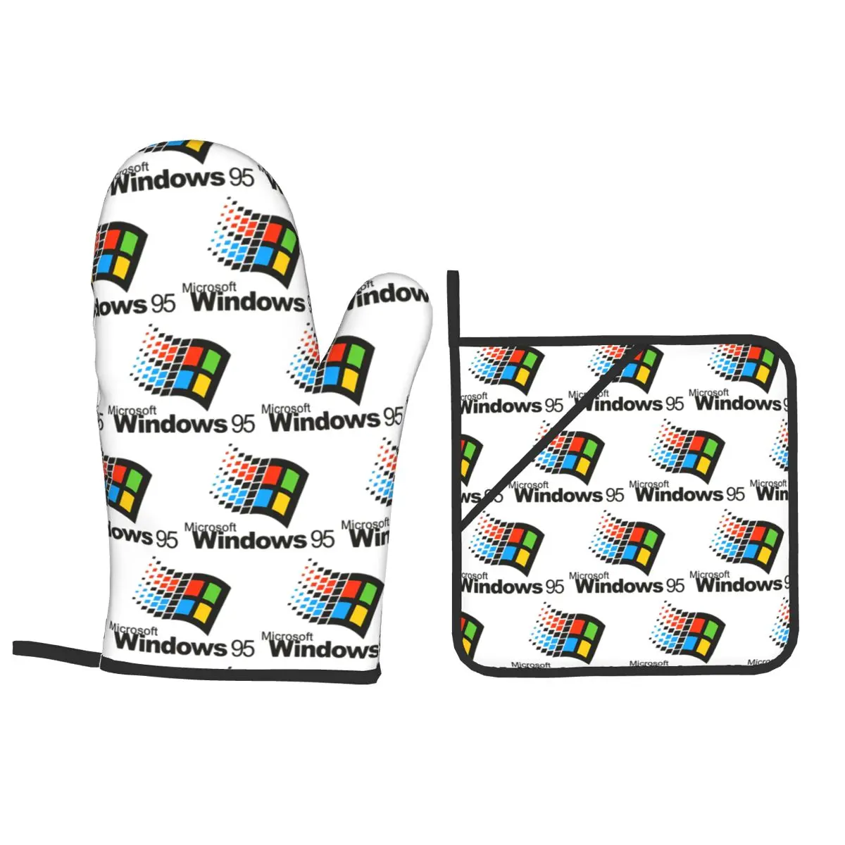 Windows 95 Geeks Nerd Oven Mitts and Pot Holder Sets of 4 for Baking Kitchen Cooking Grilling Resistant Non-Slip Gloves