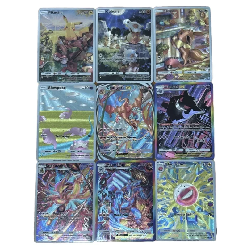 9pcs/set Pokemon Eevee Slowpoke Charizard Animation Characters DIY Refraction Flash Card Anime Classics Game Collection Card Toy