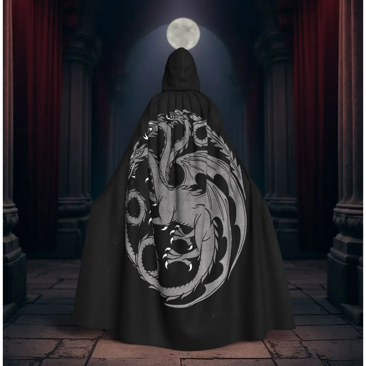 

House Targaryen Long Hooded Cloak Witch Medieval Costume Cosplay Cape HalloweenVampire Adult Unisex