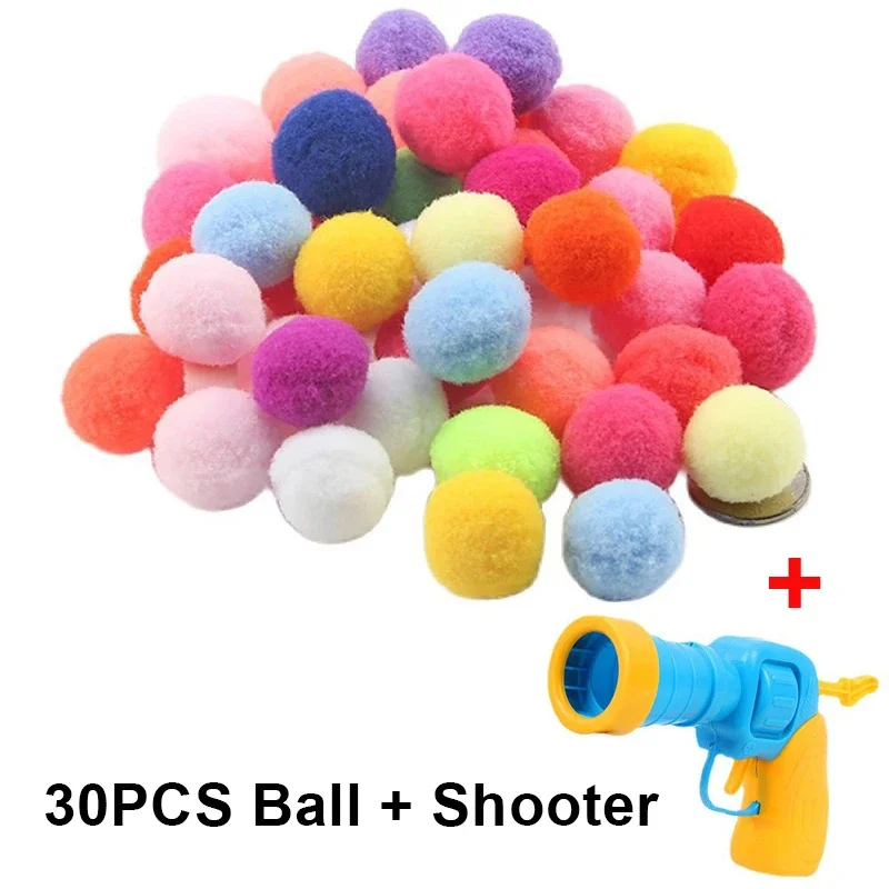 Kattenspeelgoed Interactief lanceertrainingsspeelgoed voor huisdier Kitten Creatieve mini-opnamepistool Games Stretch pluche balspeelgoed Dierbenodigdheden