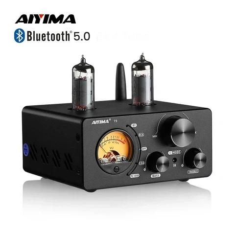 AIYIMA-Amplificador De Tubo De Vácuo, USB DAC Estéreo, HiFi Bluetooth 5.0, Coaxial OPT VU Amplificador De Medidor Alto-falante,