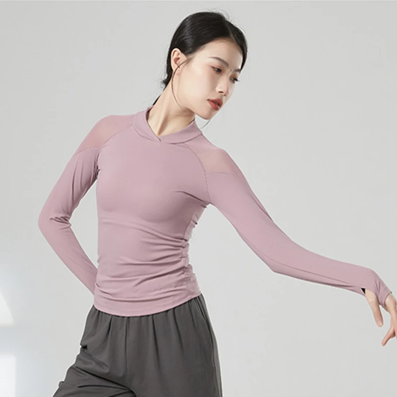 mulheres-moderna-danca-superior-manga-longa-pratica-camisa-emendada-gaze-malha-elegante-yoga-treinamento-corpo-rima-trajes-adulto-dancewear