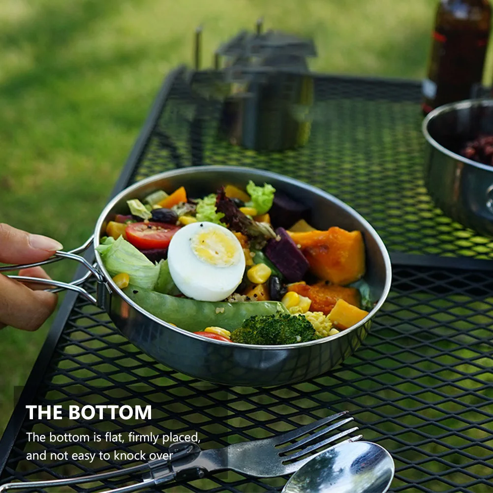 

5pcs /Set Stainless Steel Camping Tableware Set Picnic Tool Fishing Cutlery Frying Pan Cup Bowl For Outdoor Bbq Hiking Family