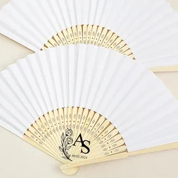 Personalized Custom White Fabric Fans, Wedding Party Favors, Bulk Engraved Cloth Fans, Gifts for Guests