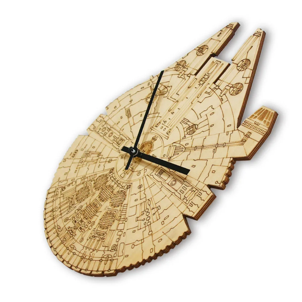 Millennium Falcon Artisan Laser Engraved Wooden Clock For Cinema Theatre Home Decor Wall Watch Starship Geek Chic Nerd Gift - Image 3