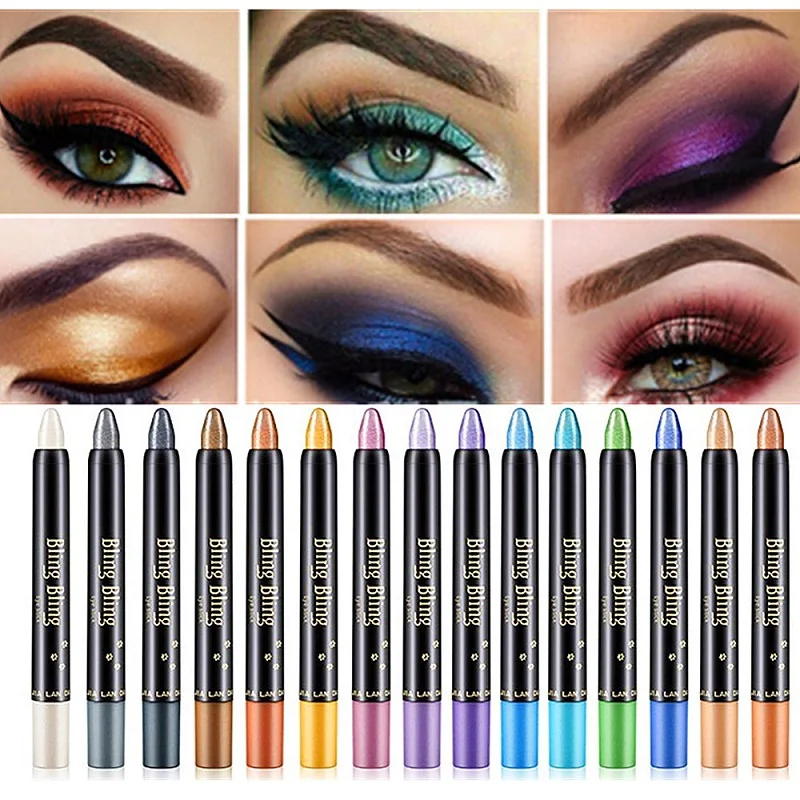 Crayon de fard à barrage imperméable, surligneur de beauté, nacré, smoky, bleu foncé, anciers de fard à barrage, paillettes métalliques, stylo pour les yeux, outil de maquillage