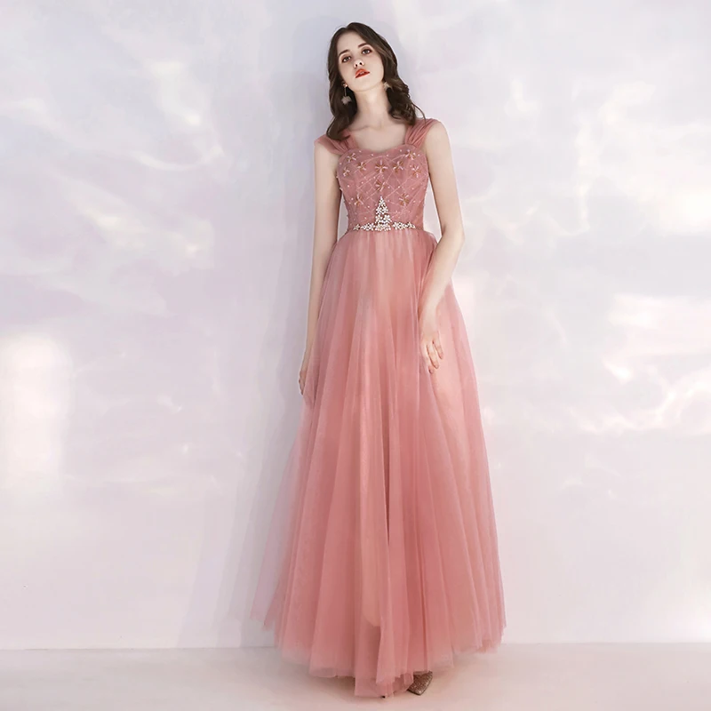 Pink Long Evening Gown 2025 New Sle Adult Birthday Par Host Ele Lady's Ball Gown Sweet Sle mid Waist Floor Length