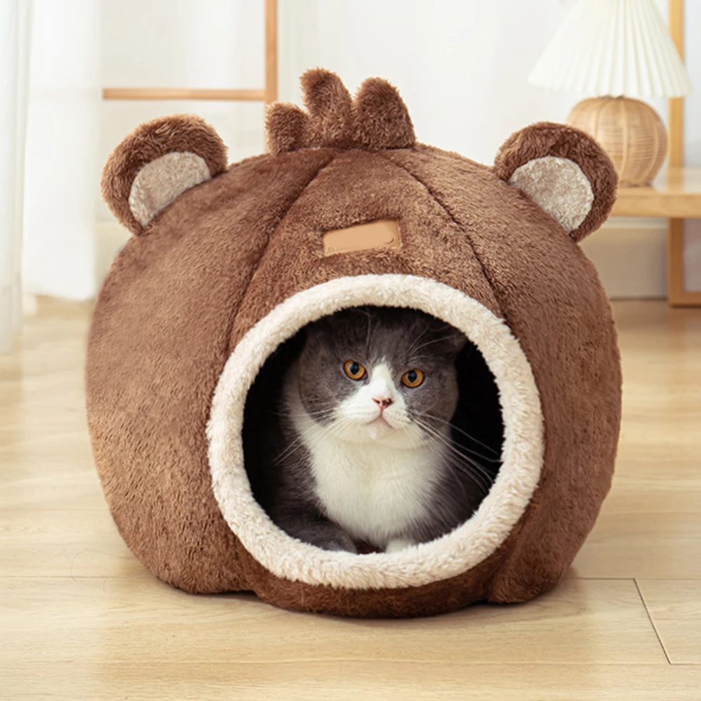 

Warm Winter Pet House Semi Enclosed Cat Nest Dog Bed Cushion Small Animal Kennel Hut Provides Easy for Small