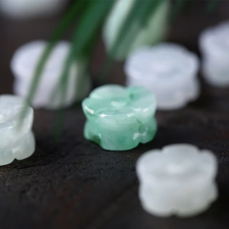 Natural Myanmar Jadeite Grade A Burma Jade Plum Blossom Flower Beads For Jewelry Making Diy Bracelet Necklace Charms Accessories