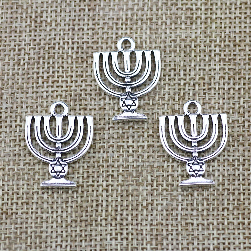 10pcs/Lot 18x24mm Holy Land Menorah Hexagram Charms Antique Silver Color Pendants for DIY Jewelry Making