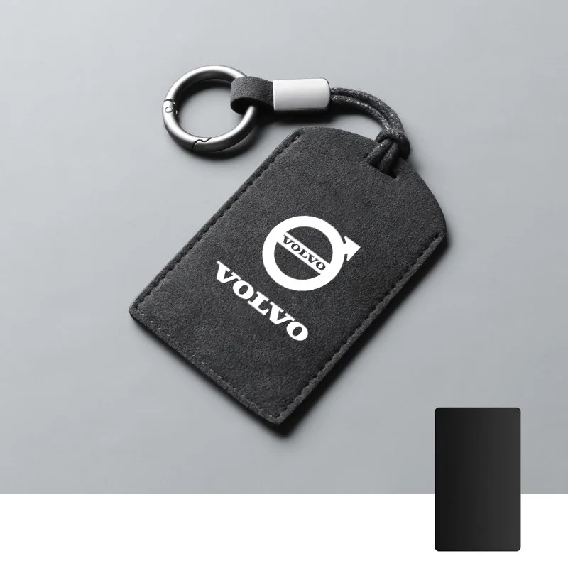 Suede Leather Car Smart NFC Card Key Case Full Cover Shell Holder Protector For Volvo EM90 EX30 2024 Polestar Keychain Accessory