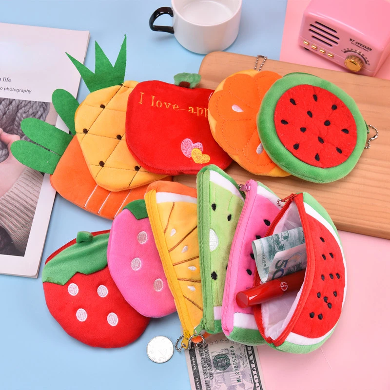 Woman Cartoon Cute Coin Wallet Money Bags Key Case Pouch Wallet Mini Card Bag Coin Purses Fruits Coin Bag