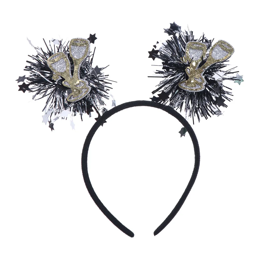 

Black Gold 2025 New Year Headbands Cute Wear-resistant Christmas Hair Hoop Reindeer Non-slip Cosplay Headbands Party Favors