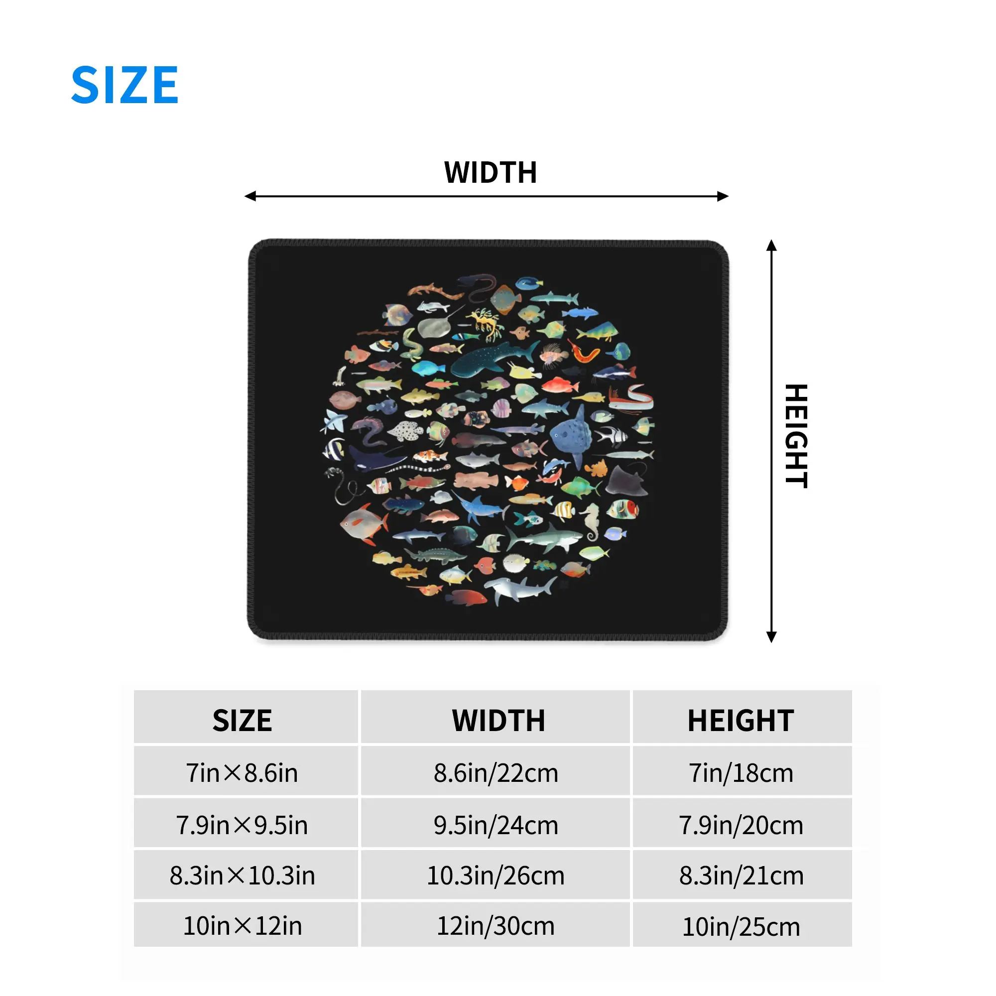 One Hundred Fish Ocean Life Scuba Diving Mouse Pad Computer Keyboard Mouse Mat PC Laptop Desk Mat Office Accessories Table Mats