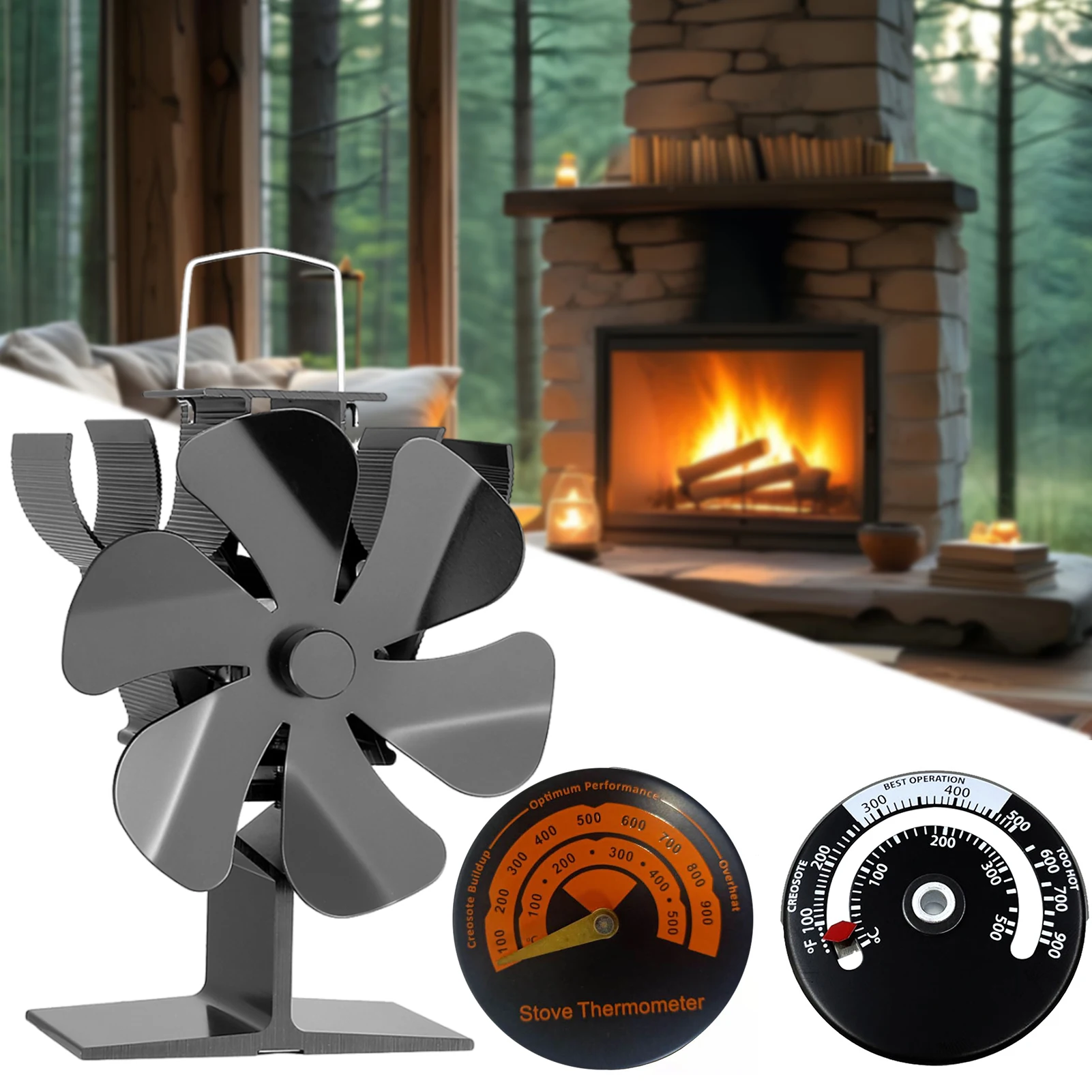 

Mini Stove Fan Heat Powered Fireplace Fan Log Wood Burner Eco-fan Quiet 6 Blade Fireplace Fan Home Winter Warm Heat Distribution