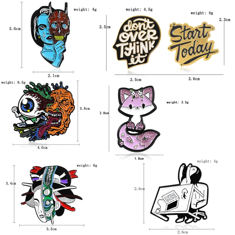 angry Genitals Geisha Woman Eyeball Monsters Corpse Blue Alien Woman Start Today Letter Enamel pins Badge brosa Brooch Pin Girls