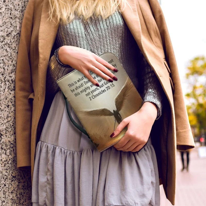 Questo è ciò che il signore dice 2 chairs 2015 copertina della bibbia personalizzata stampa borsa della bibbia in pelle borsa da donna con Design incrociato