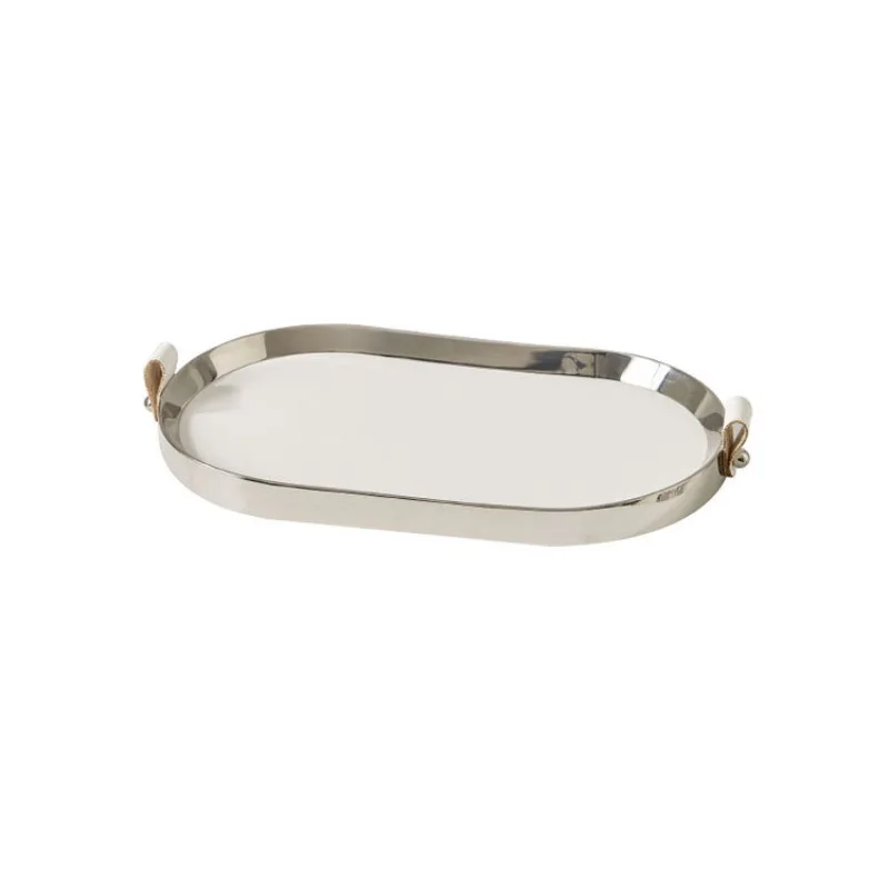 

Modern art metal leather oval tray model room bathroom home jewelry ornament