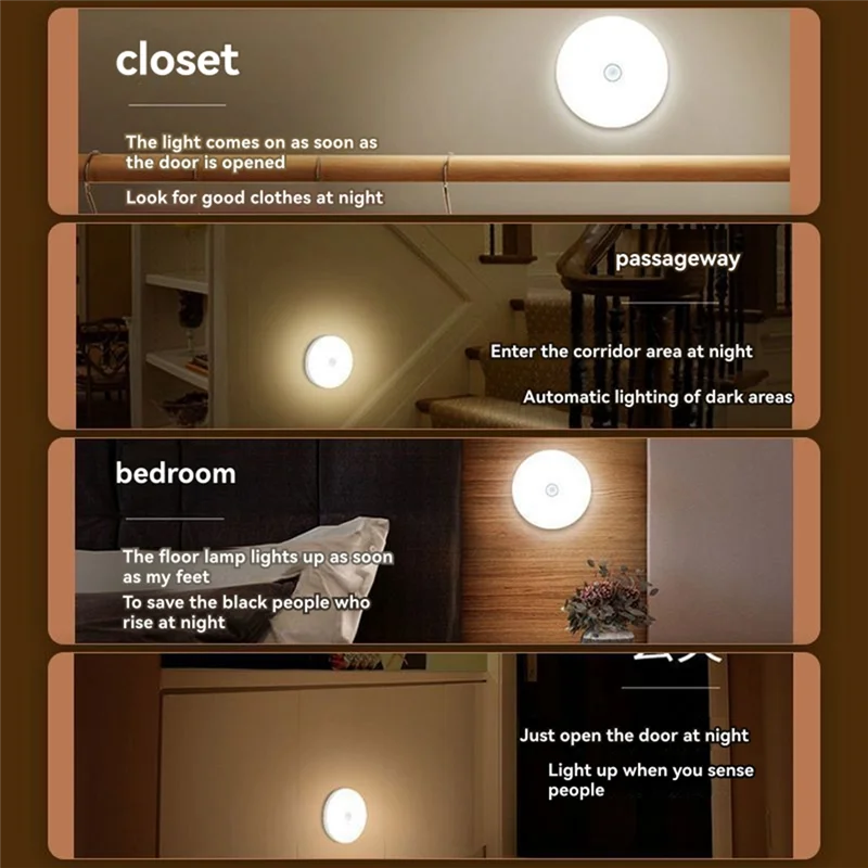 Abnp luz noturna com sensor de movimento, recarregável, sem fio, led, portátil, cozinha, sala de cabeceira, iluminação de mesa