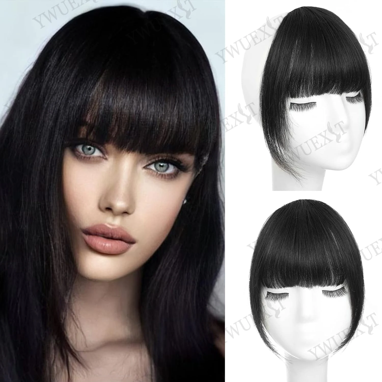 

Clip in Bangs Human Hair 3D Blunt Cut Fringe Hairpiece with Clips Real Natural Straight Hair Bangs Instant Full Front Hairstyle