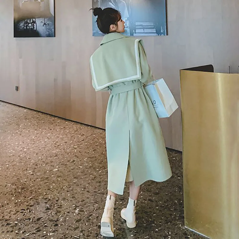 Women's Chic Double-breasted Trench Coat Medium Long Loose Belt Casual Windbreakers Overcoat Autumn Winter Fashion 2026