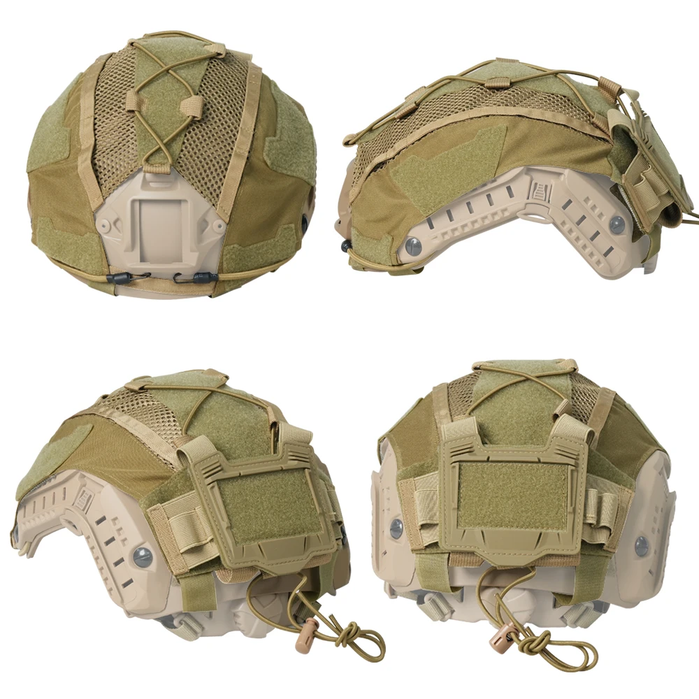 BOOIU Tactical Helmet Cover with Battery Rear Pouch for Fast Helmet Paintball Hunting Shooting Gear - 500D Nylon