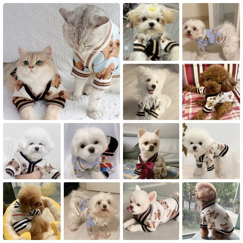 Winter Dog Clothes Pet Dog Sweaters Bear Pattern Puppy Cardigan Warm Cat Sweater Coat Striped Pet Outfit Chihuahua Dog Clothes