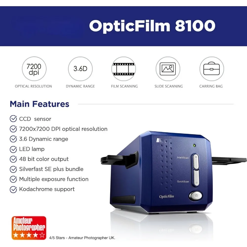 OpticFilm 8100-35mm Negative Film/Slide Scanner with 7200 DPI and 48-bit Output. Bundle Silverfast SE Plus 9