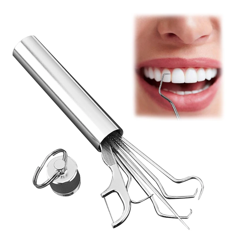 

Reusable Dental Floss Set Right Stainless Steel Angle Curved Toothpicks Oral Care Portable Teeth Deep Clean Fresh Breath Tools