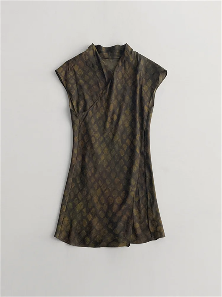 المرأة الخامس الرقبة 100% كوبرو تي شيرت ريترو منقوشة طباعة أكمام الربط وهمية قطعتين مقلاع قليلا الخصر المحملة الأعلى لسيدة