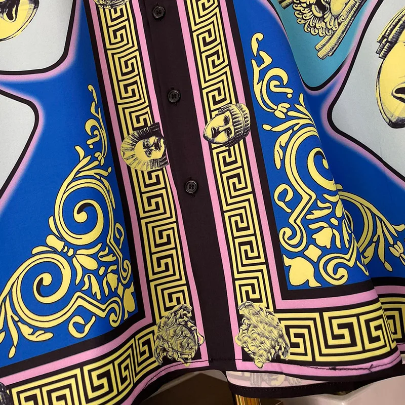 Camisas reales de lujo para Hombre, camisa informal corta con patrón Vintage, estampado de Cachemira Social, Manga larga, fiesta de graduación