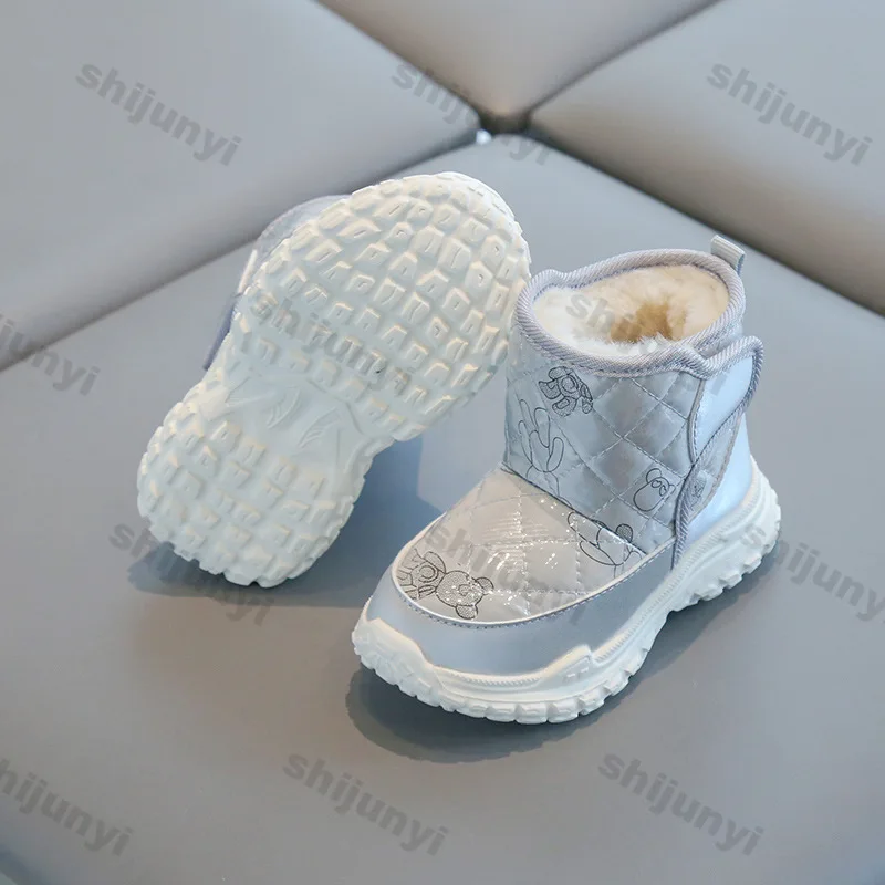 Baby Winter Cotton Boots Girls Boys Outdoor Warm Snow Boots Children Plush Short Boots Kid Solid Waterproof Cotton-padded Shoes