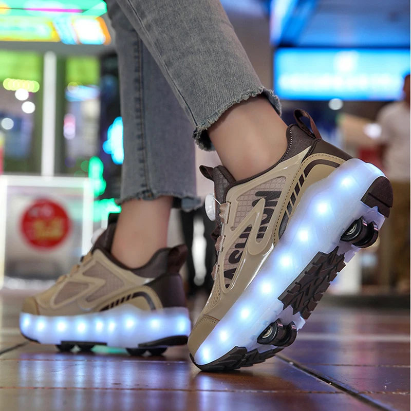 

Lightweight Children Sneaker Comfortable Breathable Anti-skid Wear-resistant Sole LED Lamp Strip Detachable Roller Kids Shoes