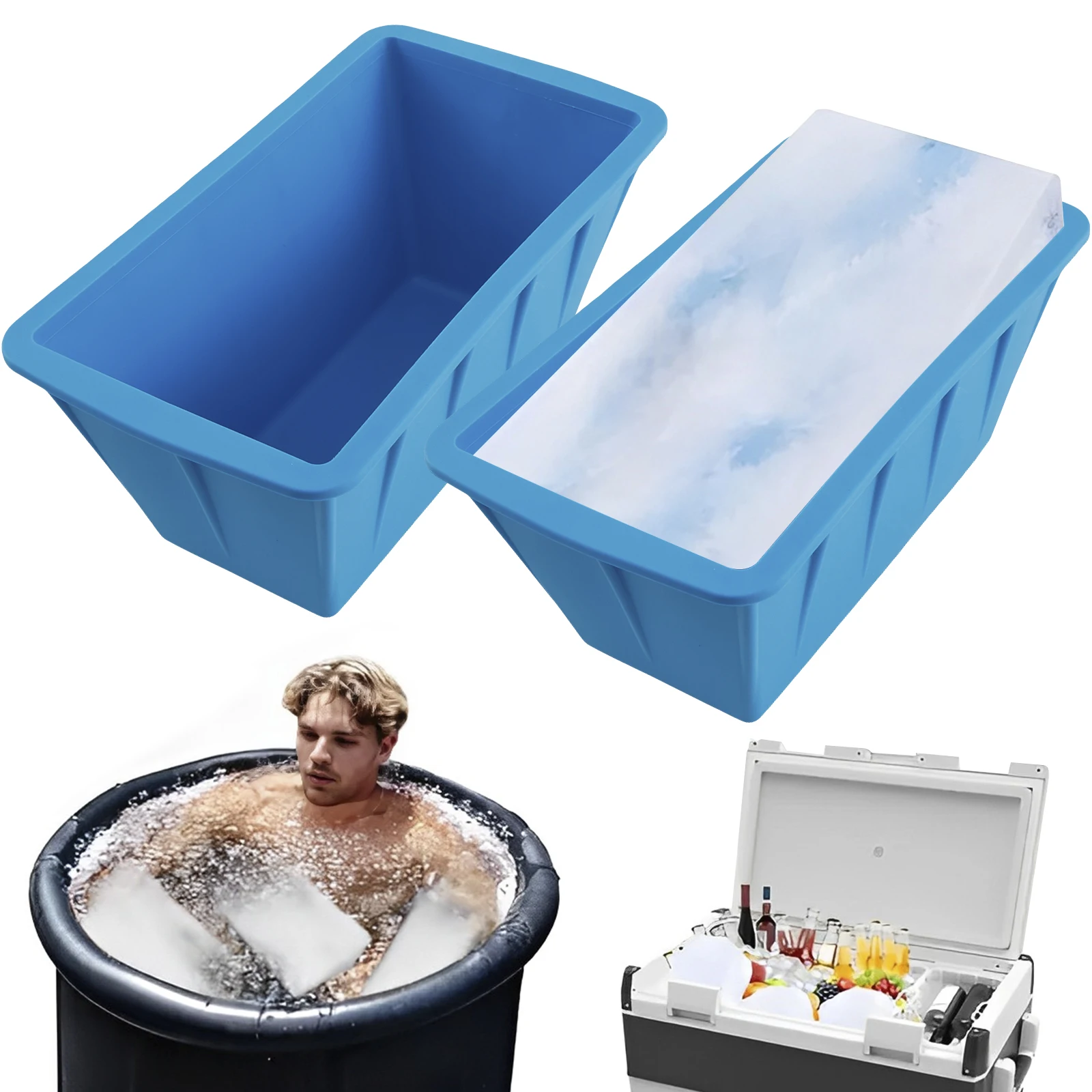 2Pcs Extra Large Ice Mold 10×5.5×5 Inch Silicone Ice Block Maker Temperature Resistant Ice Cube Maker Container for Home Kitchen