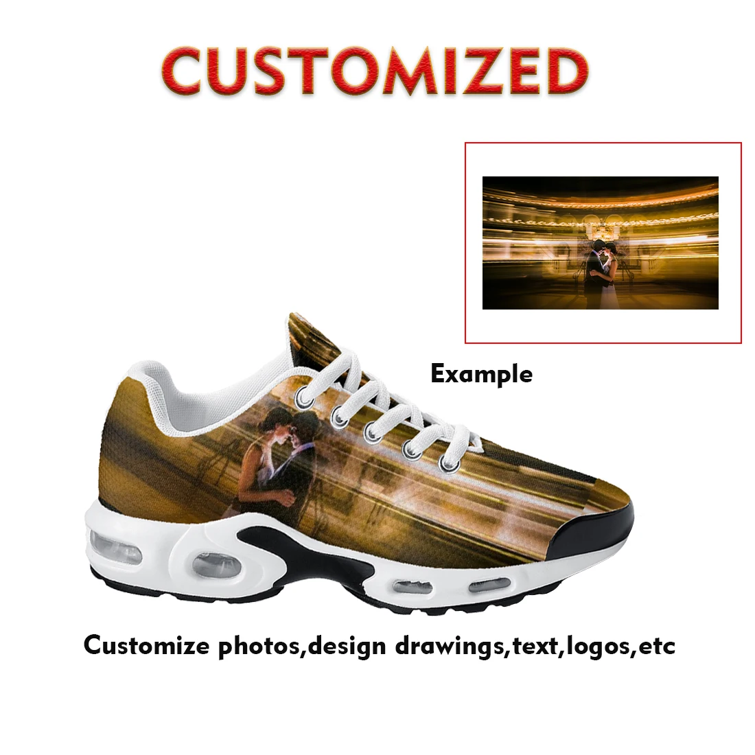 

Customizable logo text image Casual air cushioned sneakers with a breathable and lightweight mesh upper