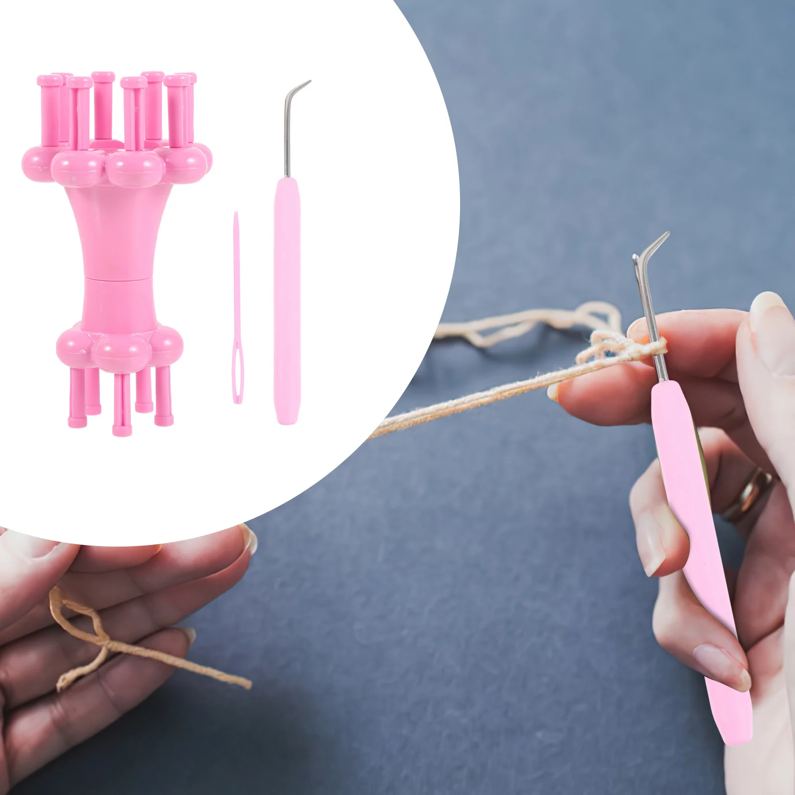 

2pcs Plastic Knitting Set for Rope Yarn Weaving Flower Making Crochet Braiding with Needle