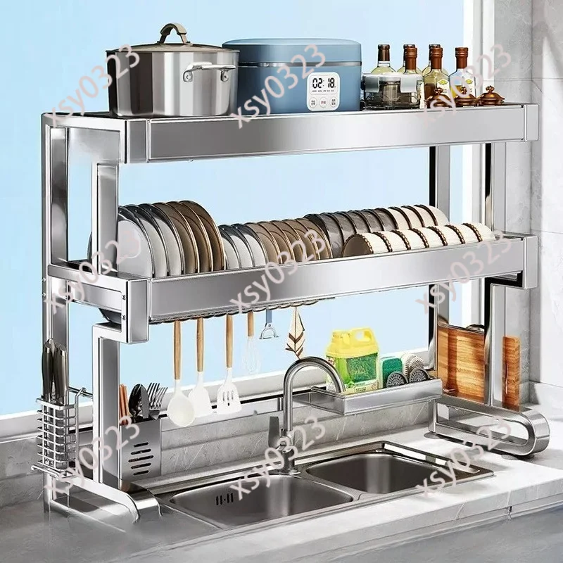 304 Stainless Steel Sink Rack, Multifunctional Dish Drainer for Kitchen Storage