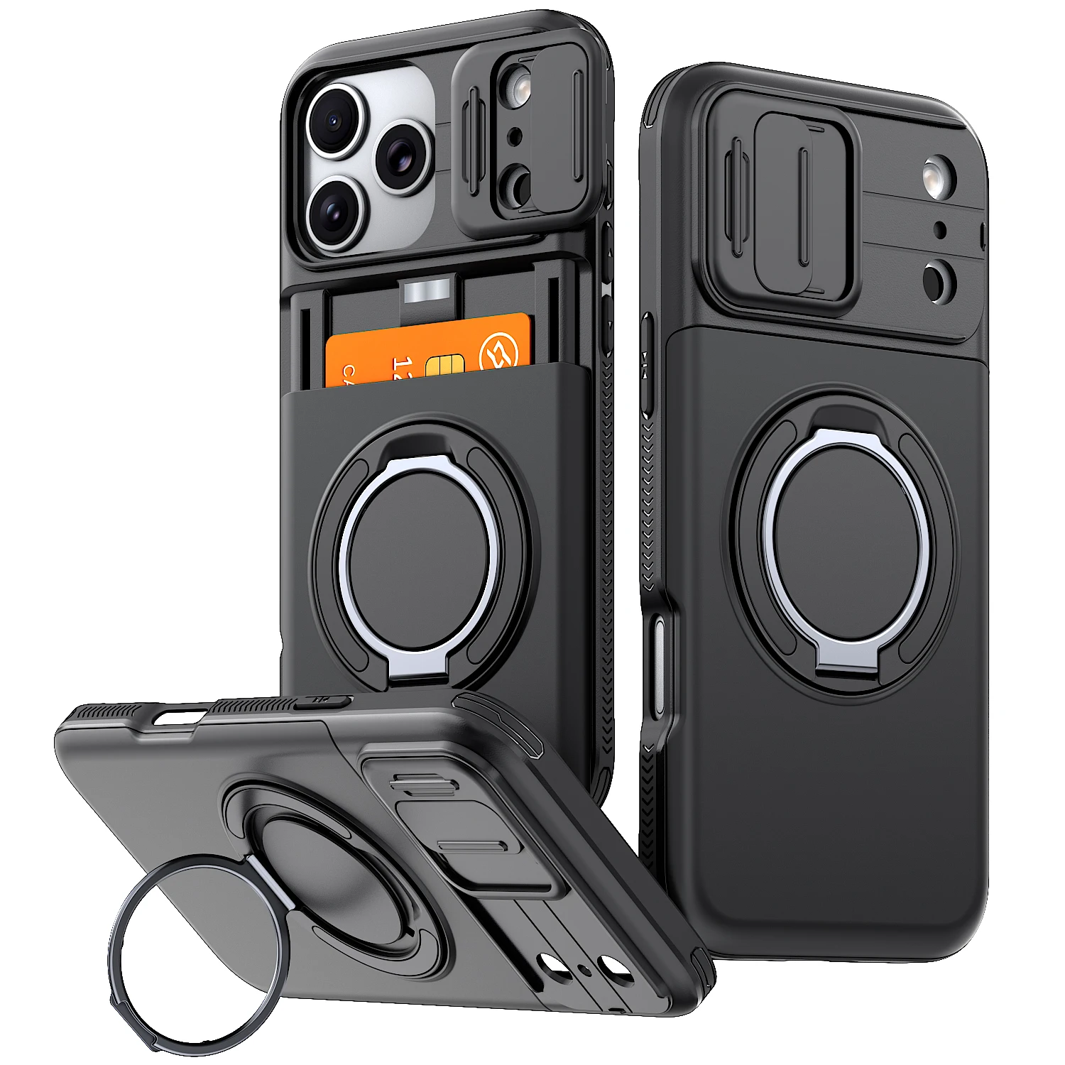 Magnetische Ringhalterung Handyhülle für iPhone 17E 16E 17 16 15 14 Plus 13 12 Pro Max 11 mit Brieftaschenfunktion und stoßfester Abdeckung