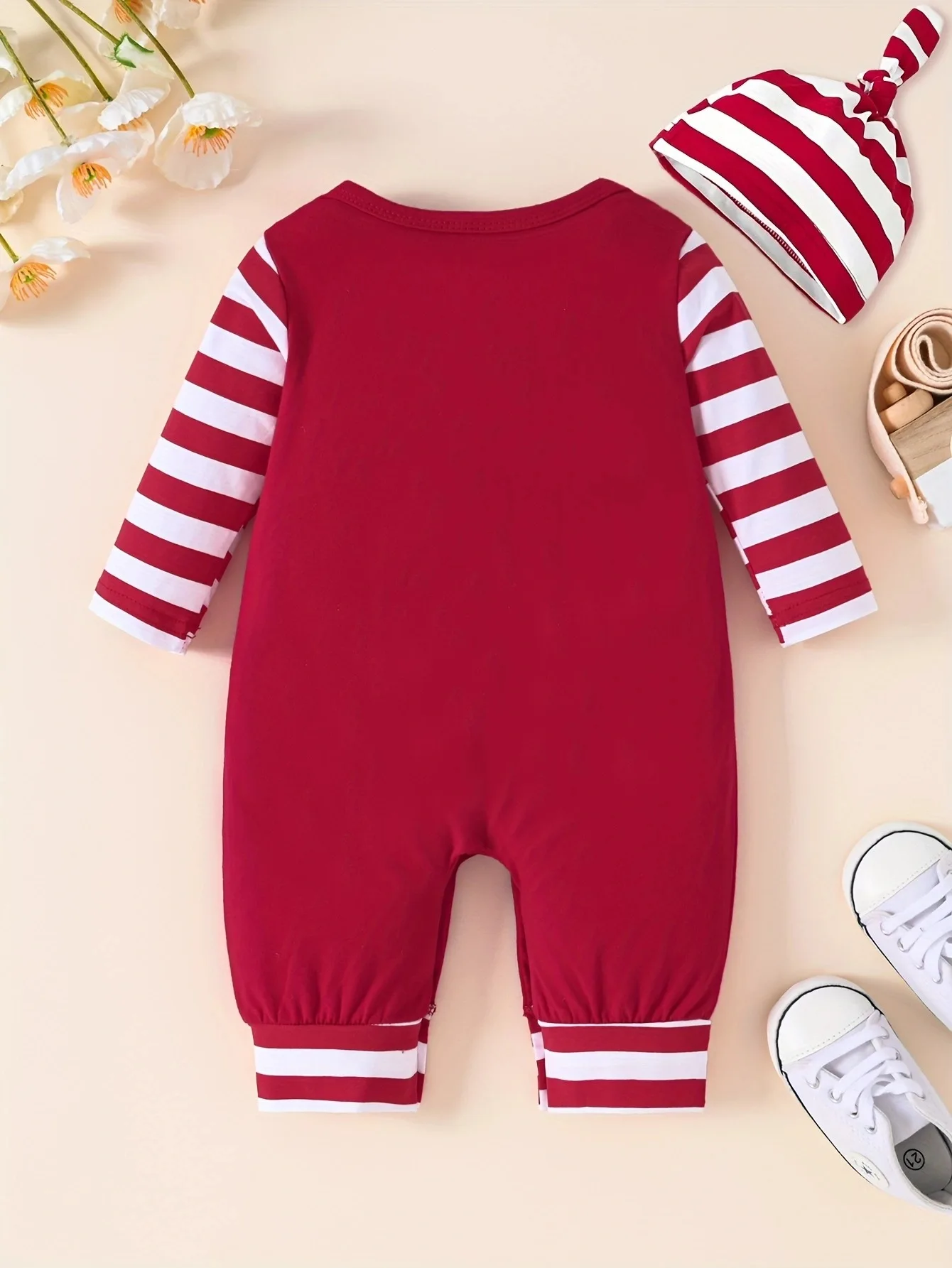 0-18 months Spring and Autumn New Valentine\'s Day Newborn Baby Boys and Girls Letter Printed Long sleeved Pants Striped jumpsuit