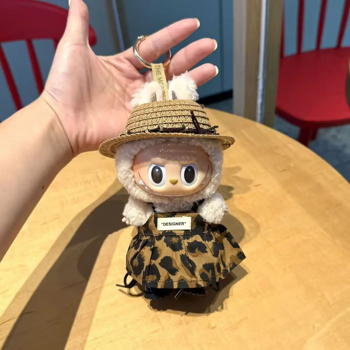ラブブ用ヒョウ柄スカート飾りぬいぐるみドールリボン麦わら帽子アクセサリーDIY服おもちゃ女の子可愛い誕生日プレゼント