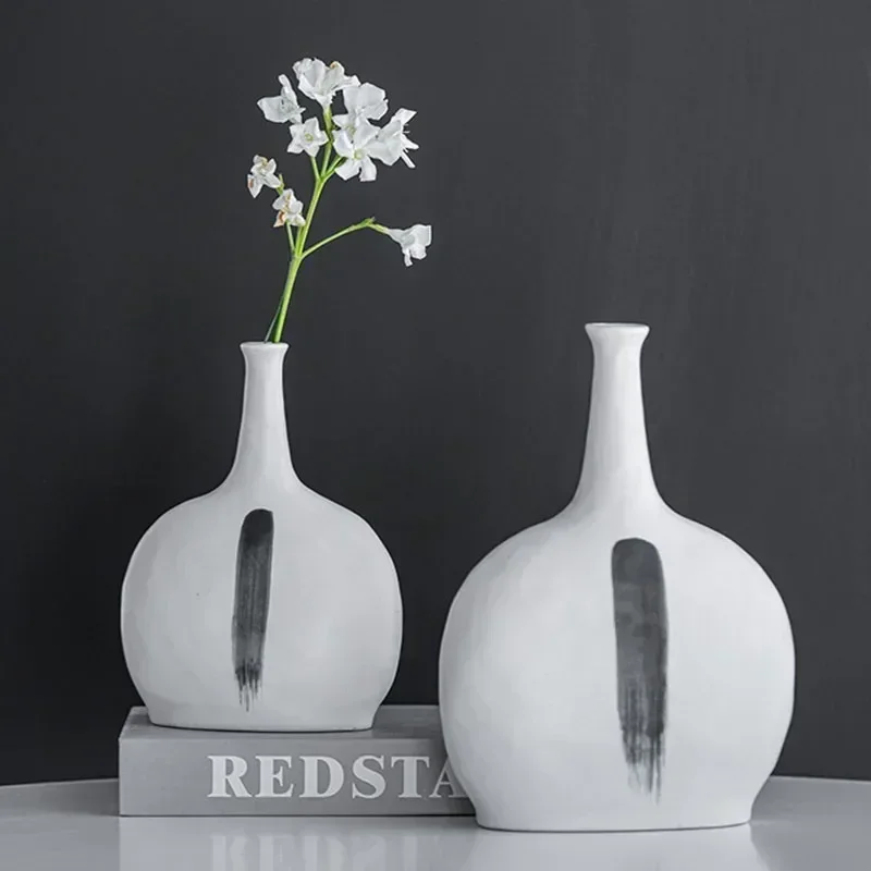 

boyou Ceramic Ink Style Vase Nordic Modern Pot Pampas Grass Dried Flower Living Room Home Interior Decoration Desk Office