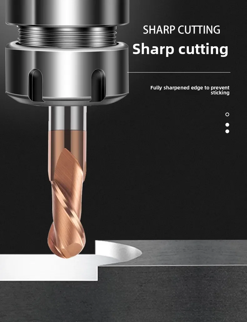 AZZKOR HRC55 2-Schneiden Vollhartmetall-Kugelkopffräser CNC-Beschichteter Verlängerter Gerader Schaft Wolframstahl-Fräser – Detail 4