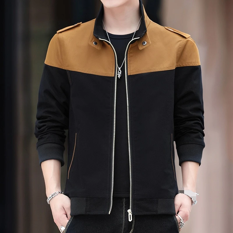 

Men's Color Blocked Stand Up Collar Jacket 2025 Spring New Fashionable Casual Middle-aged Youth Top Windproof Slim Work Uniform