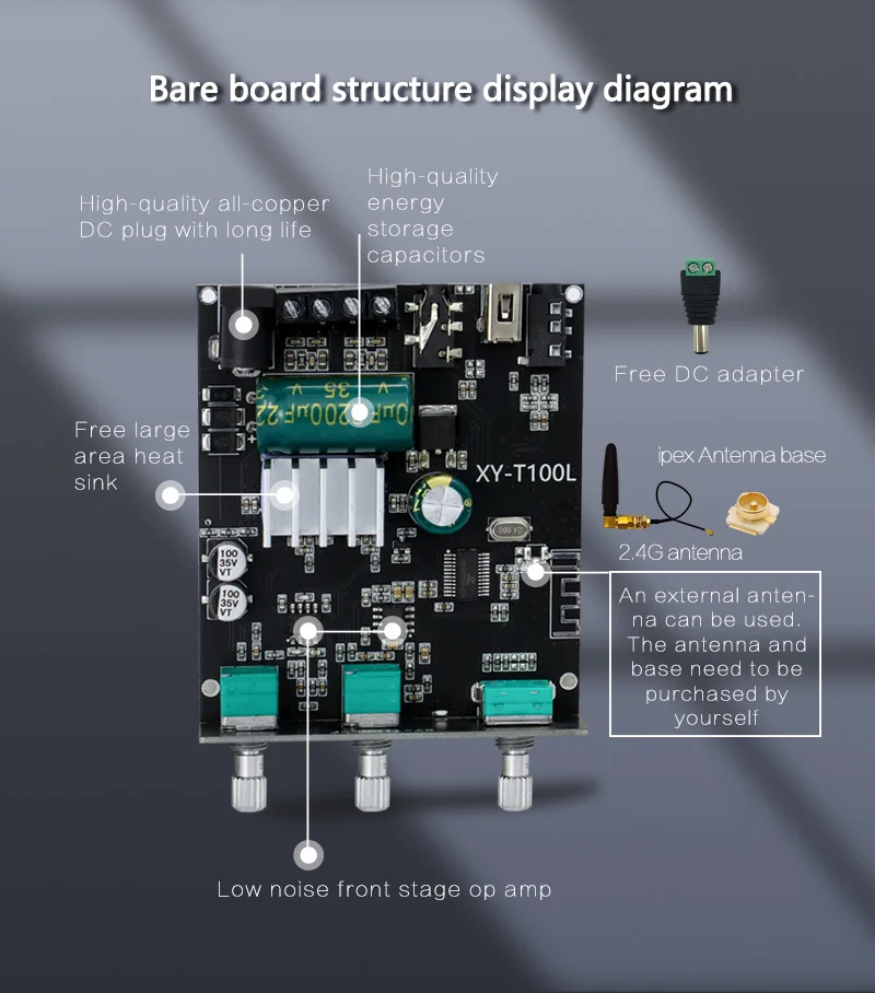 100W+100W Bluetooth-Compatible Digital Audio Power Amplifier Class 10W~200W HiFi Stereo USB/AUX Sound Card