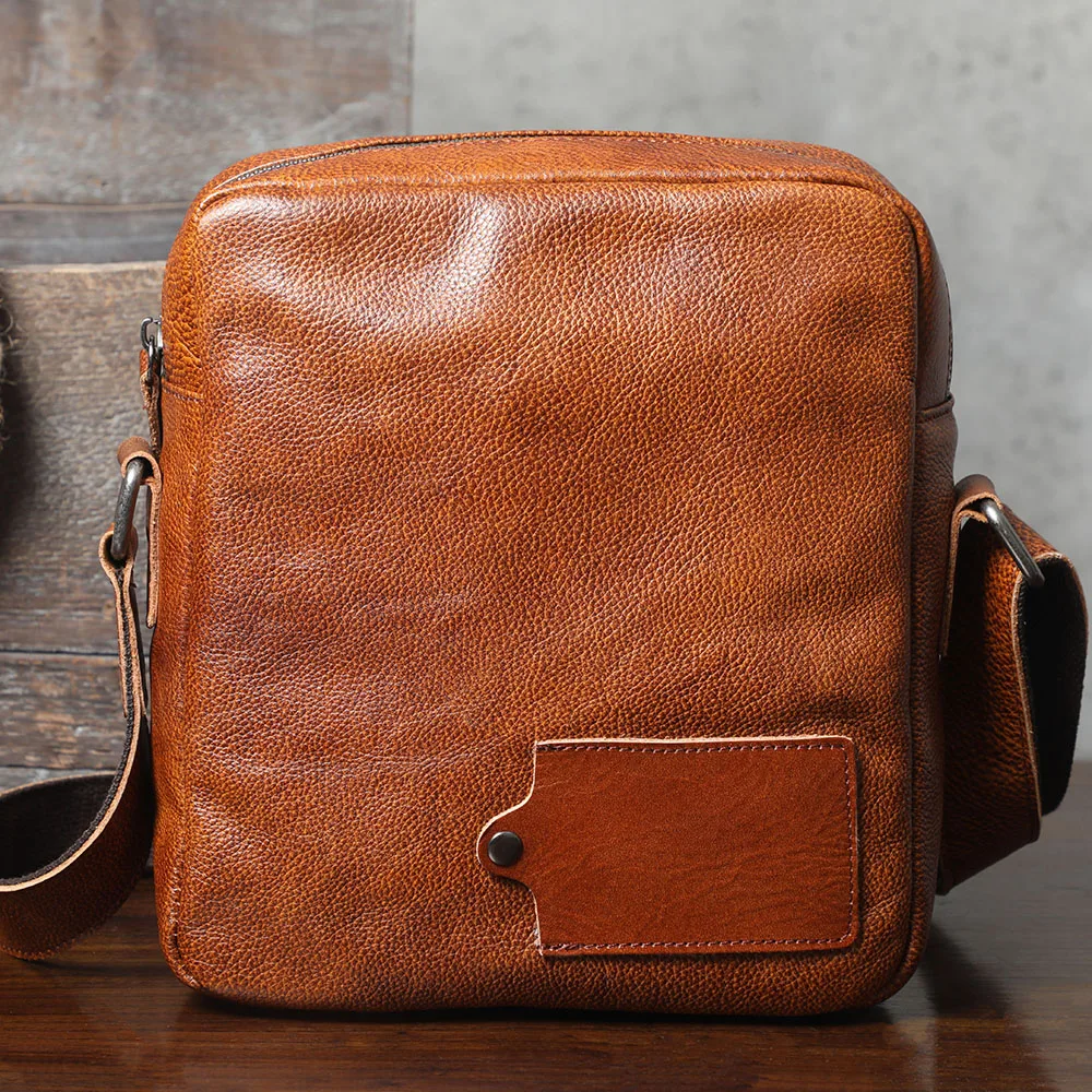 Vintage Echtleder Herren-Umhängetaschen Handgefertigte Crossbody-Messenger-Taschen für Männer Handy & Schlüssel – Detail 9