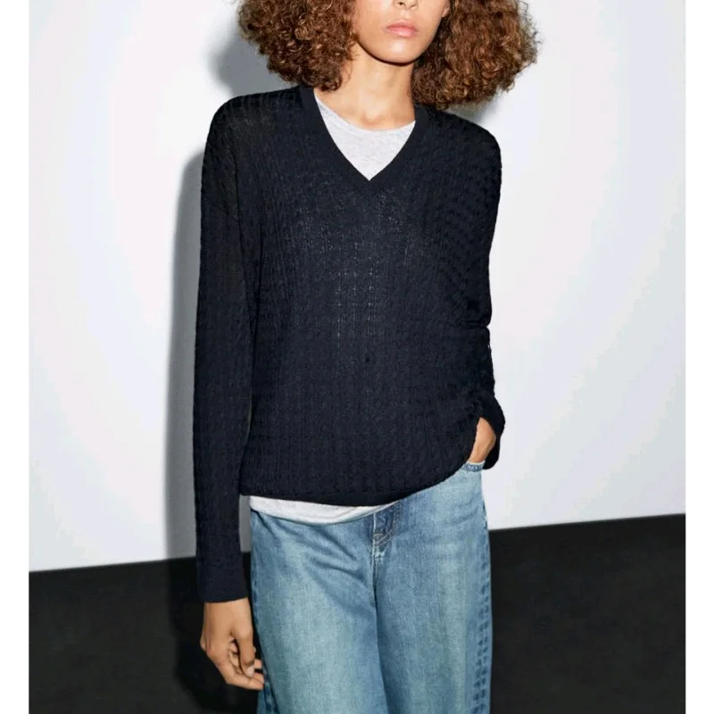 

Autumn New Sle Women's Casual Lazy Soft V-ne Twisted Sweater Long Sve Knitted irt Polyester Fiber Commute Sle Loos...