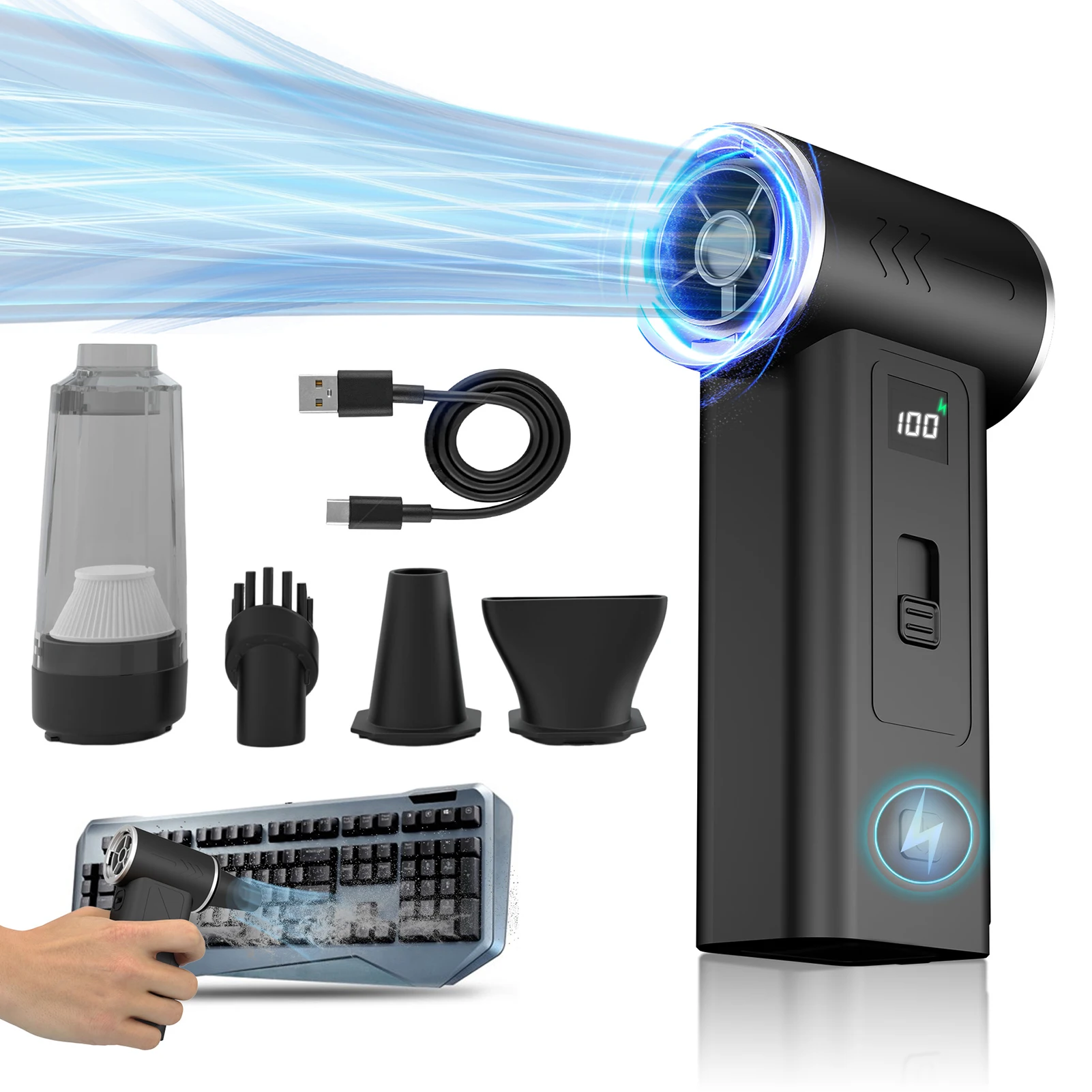 

Handheld Air Blower Turbo Fan Stepless Speeds Battery Jet Fan 130000 RPM Car Dryer Keyboard Cleaning Tool Compressed Air Duster