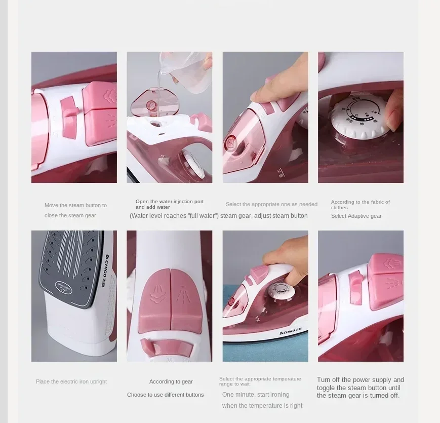 220V Chigo 1400W Steam Iron Titanium Soleplate Electric Steamer BCW