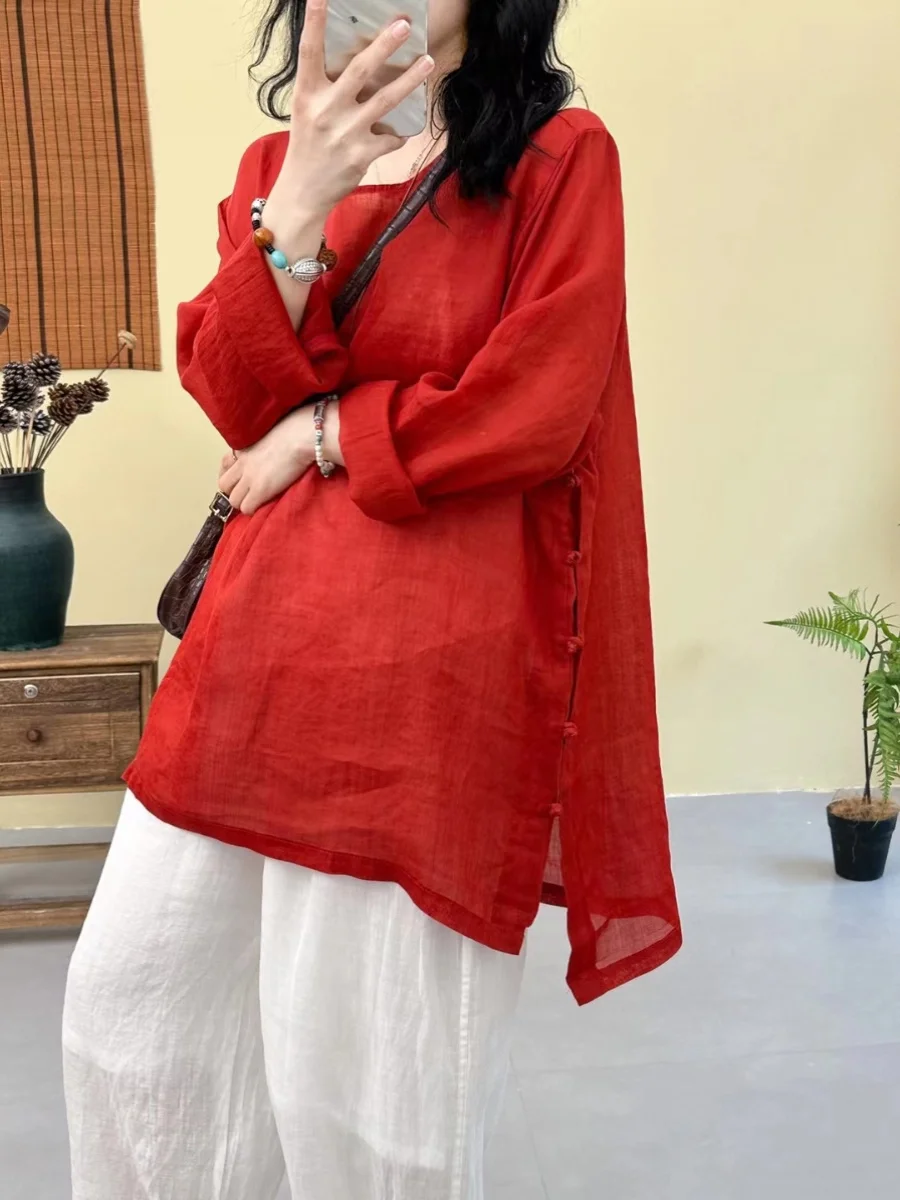 

Свободный крой средней длины, хлопковое льняное белье Ban Lin, свободные утягивающие винтажные художественные женские большие размеры, летний сезон