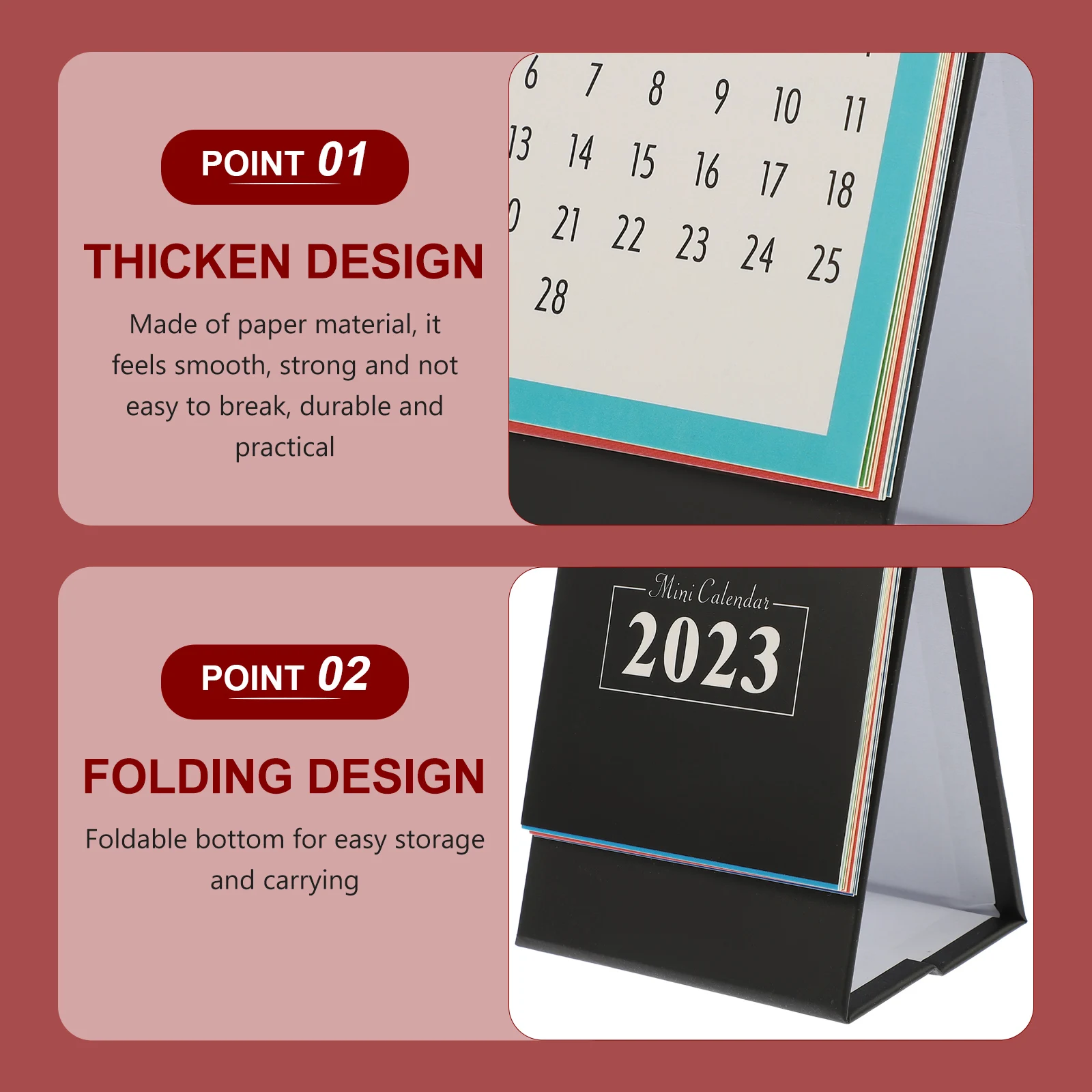 

Calendar for Table 2023 Mini Desk Desktop Minimalist Aesthetic Black Paper Office